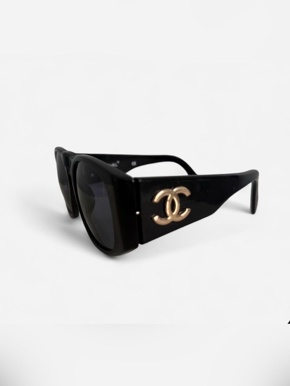 Vintage Chanel Black CC Logo Sunglasses Gold Hardware Made in Italy